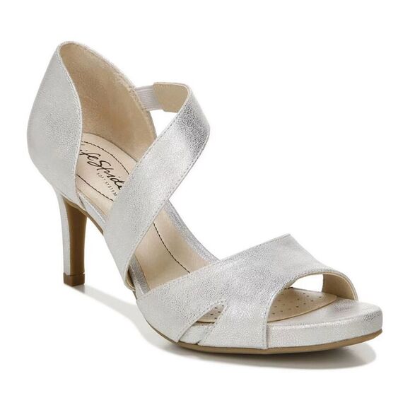 Life Stride Soft System Mega Silver 3” Strappy Open Toe Heel Sandals sz 8W NWOT - Picture 1 of 7